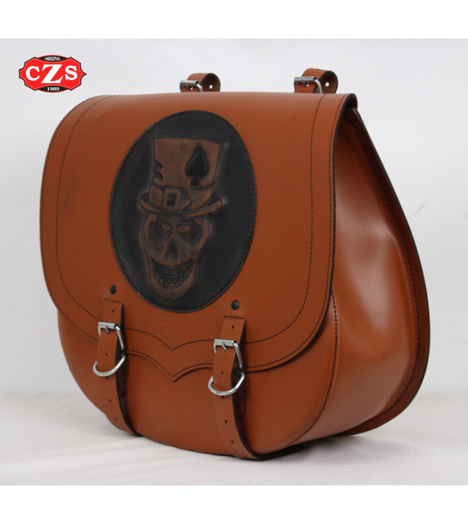 Alforja SPARTA Skull Hat para Bicicletas - Retro - Vintage - Clasicas - Marrón Claro con piel Vintage