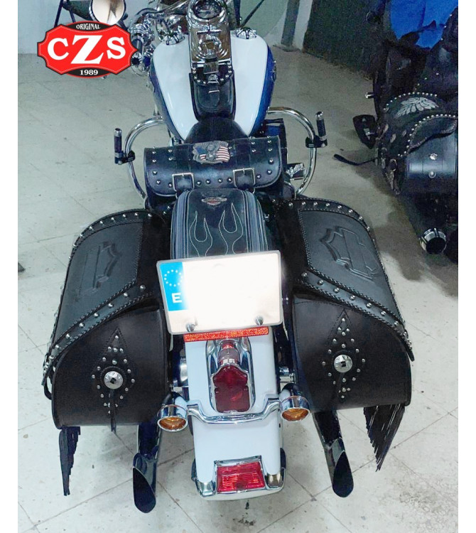 Alforjas JABATON Personalizada con escudo HD para Softail Deluxe Harley Davidson