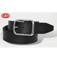 Cintura in pelle nera con fibbia cromata (larghezza 4 cm