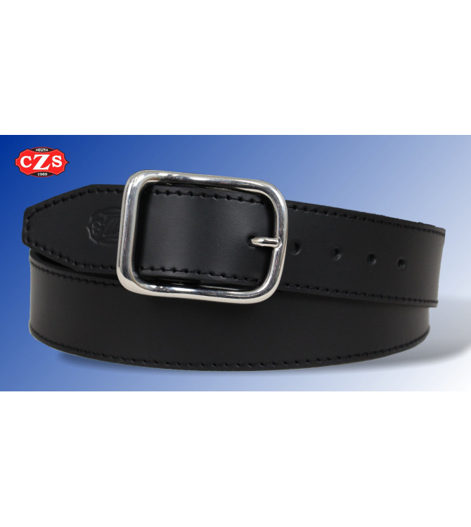 Cintura in pelle nera con fibbia cromata (larghezza 4 cm