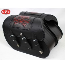 Rigid Saddlebags SUPER STAR Skull Tibias with Shock Absorber Hole - Specific. for Dynas - Harley Davidson