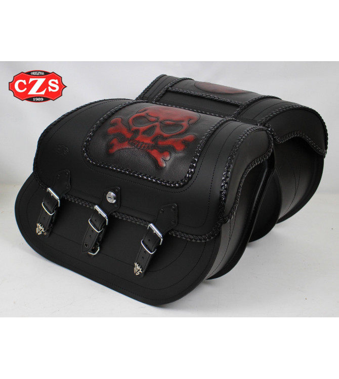 Rigid Saddlebags SUPER STAR Skull Tibias with Shock Absorber Hole - Specific. for Dynas - Harley Davidson