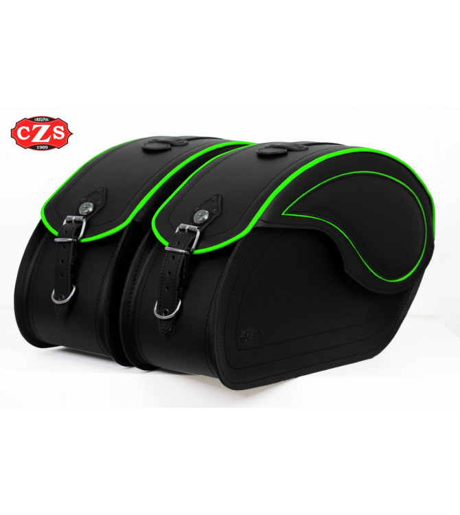 Starr Satteltaschen für Kawasaki Vulcan 900 (Bis zum Jahr 2020) mod, VENDETTA - Grün  Profil -