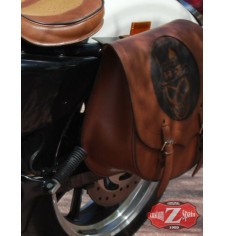 Alforja Lateral para Sportsters Harley Davidson mod, SPARTA Hat-Skull Marron cuero