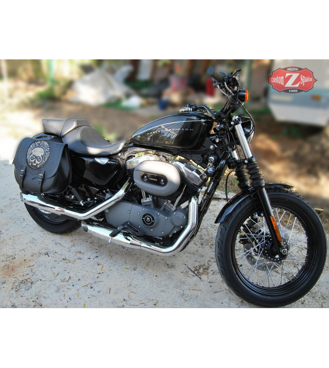 Juego de Alforjas SPARTA Skull Hat Marron cuero