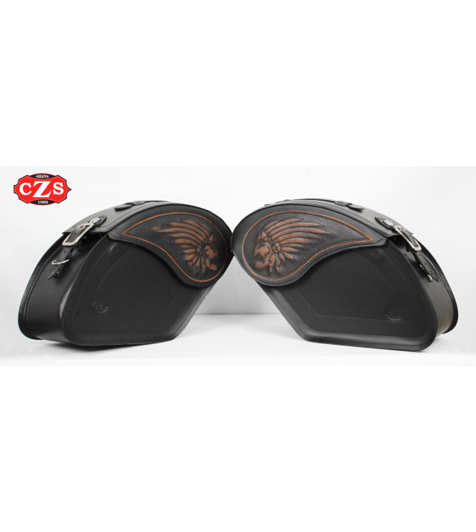 Alforjas Rígidas para Indian® Scout® Bobber mod, LEGEND - Big Boss - Negro/Marrón -