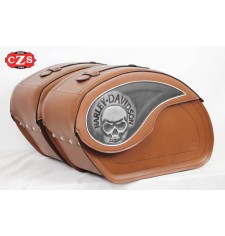 Alforjas Rígidas personalizadas mod, VENDETTA  Harley Davidson Skull - Universales - Marrón Cuero