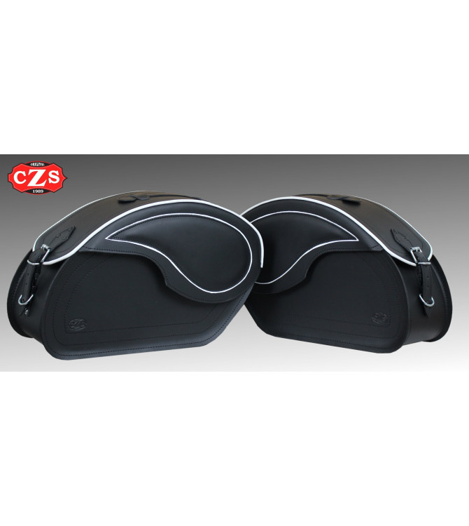 Borse laterali rigide per Kawasaki Vulcan 900 mod, VENDETTA - Profili Bianchi -