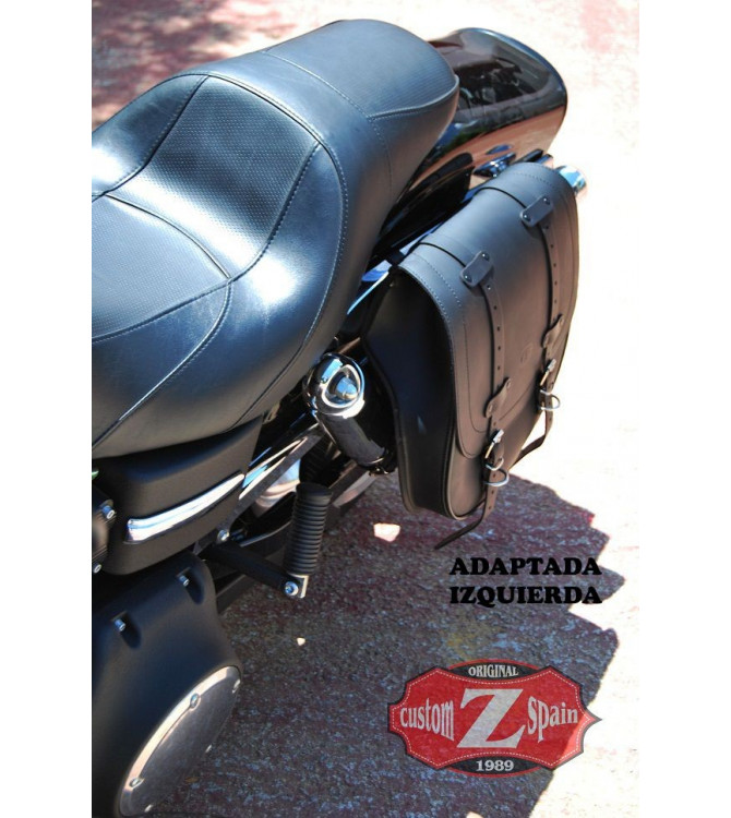 SPARTA Skull Hat saddlebag for Dyna Harley Davidson with Shock absorber hole - Specific - Brown leather - Right
