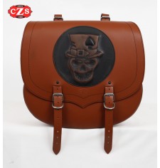 SPARTA Skull Hat saddlebag for Dyna Harley Davidson with Shock absorber hole - Specific - Brown leather - Right