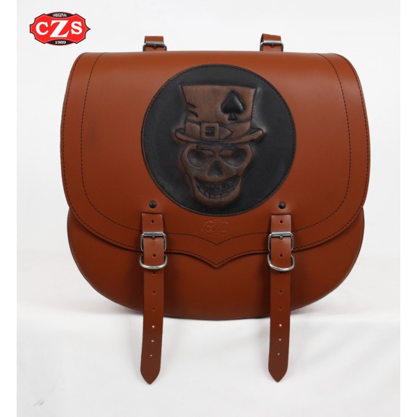 Saddlebag Dyna Fat Bob Harley Davidson SPARTA Skull Hat Light Brown