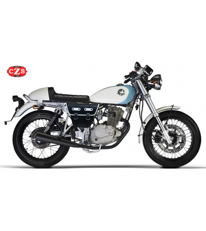 Alforja MARBELLA para motos Mash Cafe Racer 125 - Negro con perfil blanco