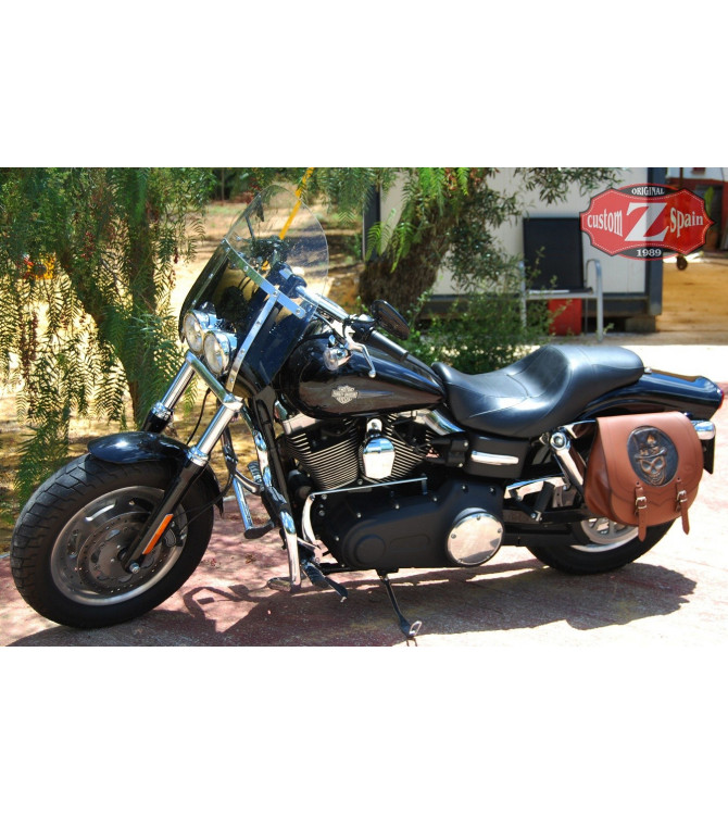 Alforja Lateral para Sportsters Harley Davidson mod, SPARTA Hat-Skull Marron cuero