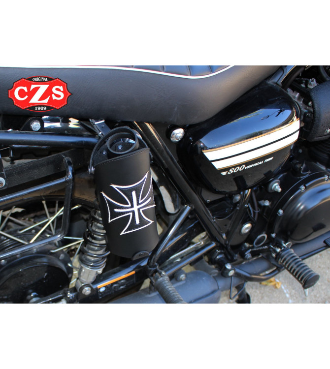 Bottle holder for Custom, Classic, Cafe Racer, Bobbers, etc... Platon Cruz de Malta - Black