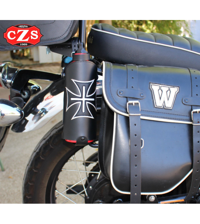 Bottle holder for Custom, Classic, Cafe Racer, Bobbers, etc... Platon Cruz de Malta - Black