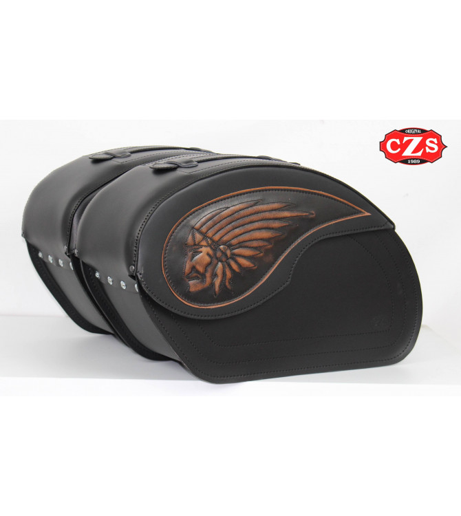 Alforjas Rígidas VENDETTA  Big Boss para Indian Scout Sixty - Grabado Vintage Marrón