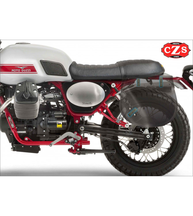 Bisaccia BANDO Basic adattata per alloggiare un ammortizzatore su Guzzi V7 II Stornello - Nera - Sinistra