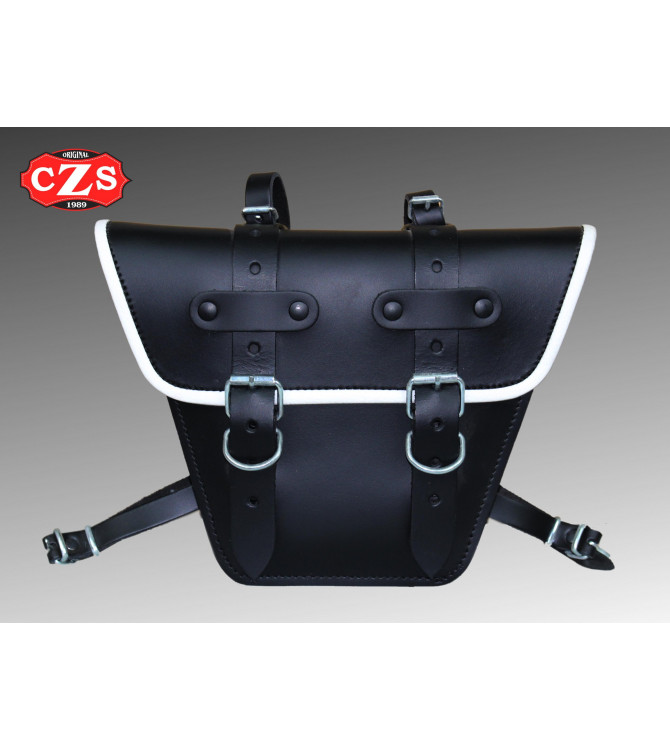 Saddlebag for Classic motorcycles mod,MARBELLA Cafe Racer style - UNIVERSAL - Black/White