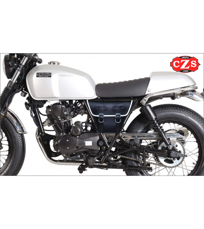 Saddlebag for Classic motorcycles mod,MARBELLA Cafe Racer style - UNIVERSAL - Black/White