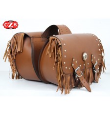 Saddlebags mod, TORELO Classic with fringes - Brown Leather - UNIVERSAL