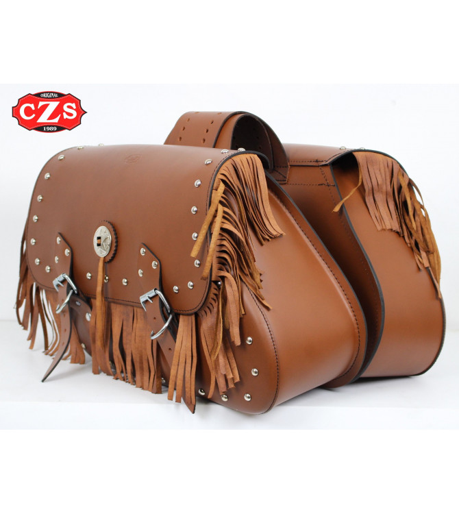 Saddlebags mod, TORELO Classic with fringes - Brown Leather - UNIVERSAL