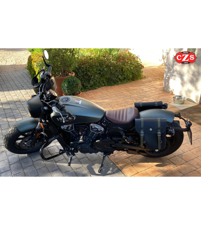 CENTURION Satteltasche für Indian Scout Bobber – schwarz-grüne Riemen