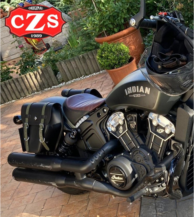 CENTURION Satteltasche für Indian Scout Bobber – schwarz-grüne Riemen