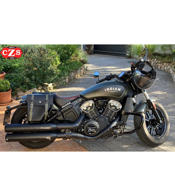 Alforja CENTURION para Indian Scout Bobber - Negro Correas Verdes