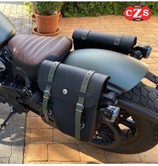 Alforja CENTURION para Indian Scout Bobber - Negro Correas Verdes