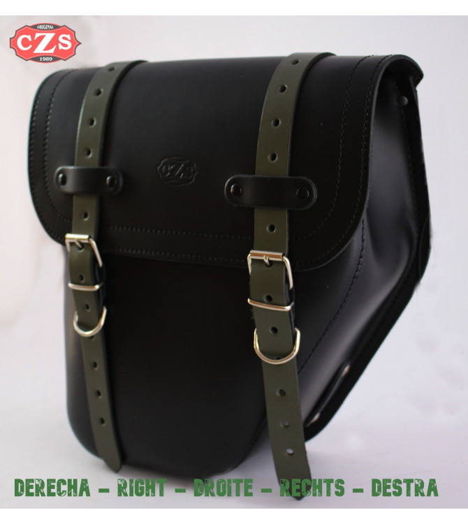 CENTURION Saddlebag for Indian Scout Bobber - Black Green Straps