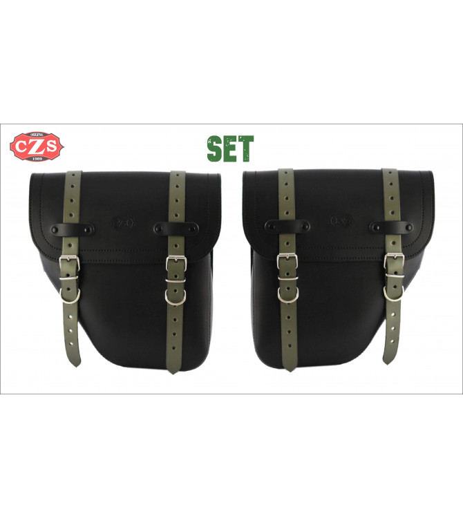 CENTURION Saddlebag for Indian Scout Bobber - Black Green Straps