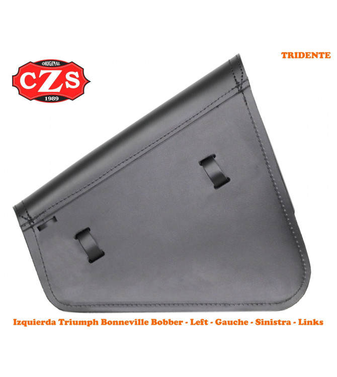 TRIDENTE Borsa laterale per Triumph Bobber 1200 (Specificata, nera, filettatura rossa) Sinistra