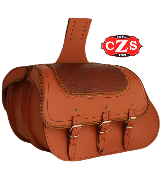 Saddlebags for Suzuki Intruder LC 1500 mod, GRECIO - Light Brown - Croco -