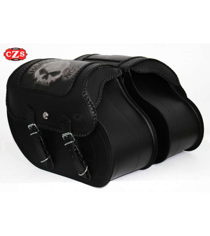Rigid Saddlebags for Sportster Harley Davidson mod, TEMPLARIO Braided - Hollow for the shock absorber - Skull HD