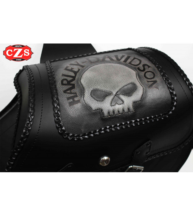 Sacoches Rigid pour Sportster Harley Davidson mod, TEMPLARIO Tressé - Creux Amortisseur - Skull HD 