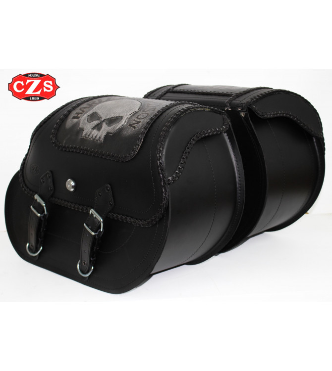 Sacoches Rigid pour Sportster Harley Davidson mod, TEMPLARIO Tressé - Creux Amortisseur - Skull HD 