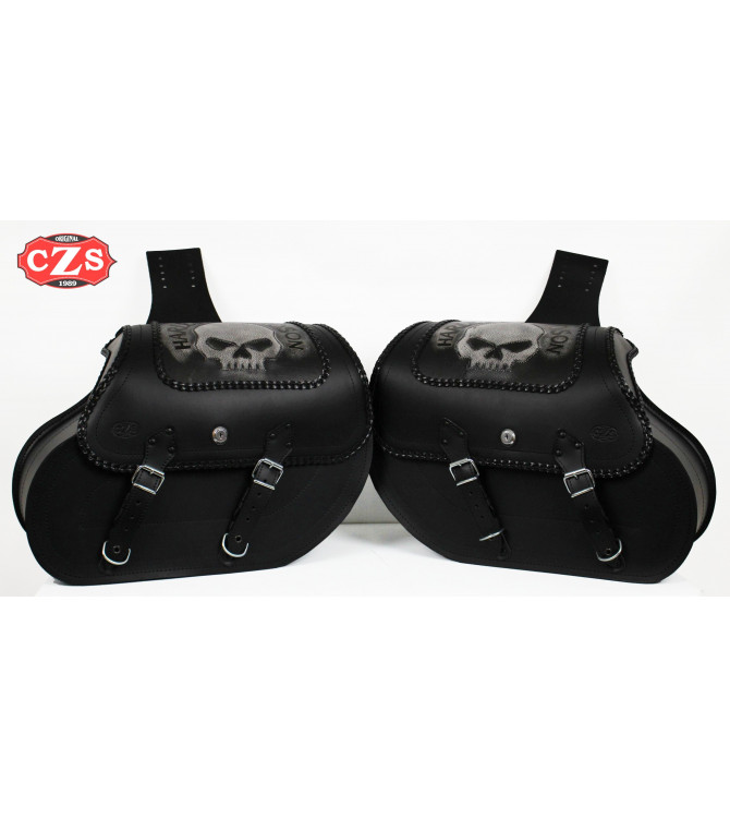 Sacoches Rigid pour Sportster Harley Davidson mod, TEMPLARIO Tressé - Creux Amortisseur - Skull HD 