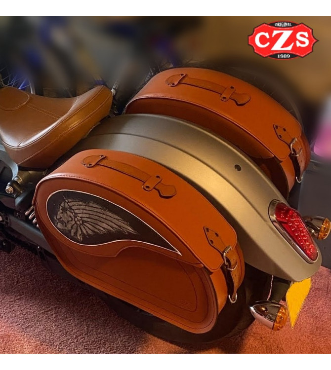 Rigide Saddlebags for Indian® Scout® Sixty mod, VENDETTA - Big boss  - Leather Brown - 