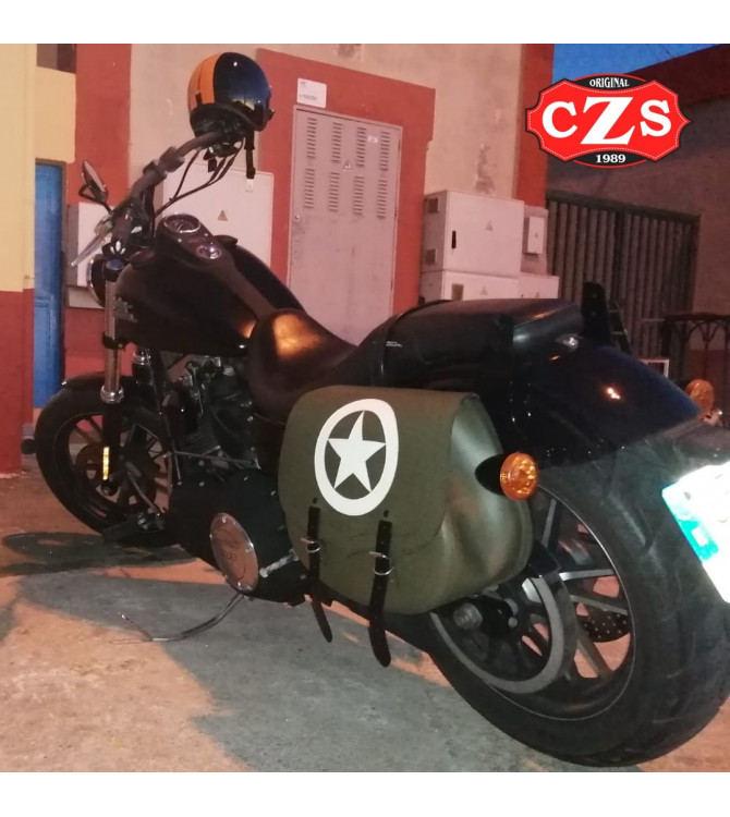 Sacoche pour Dyna Street Bob Harley Davidson mod, SPARTA Army Star - Vert Militaire - DROITE - Spécifique