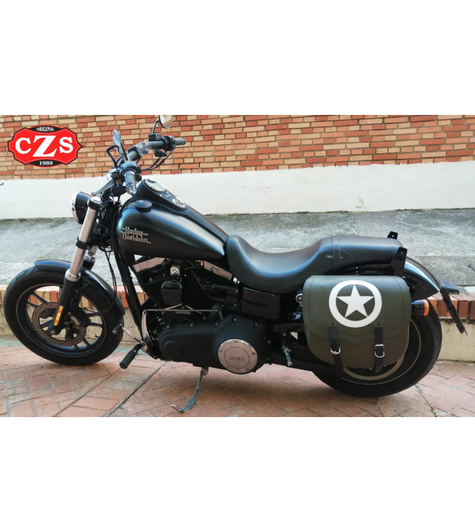 Bisaccia per Dyna Street bob Harley Davidson mod, SPARTA - Army Star - Verde Militare - DESTRA - Specifico