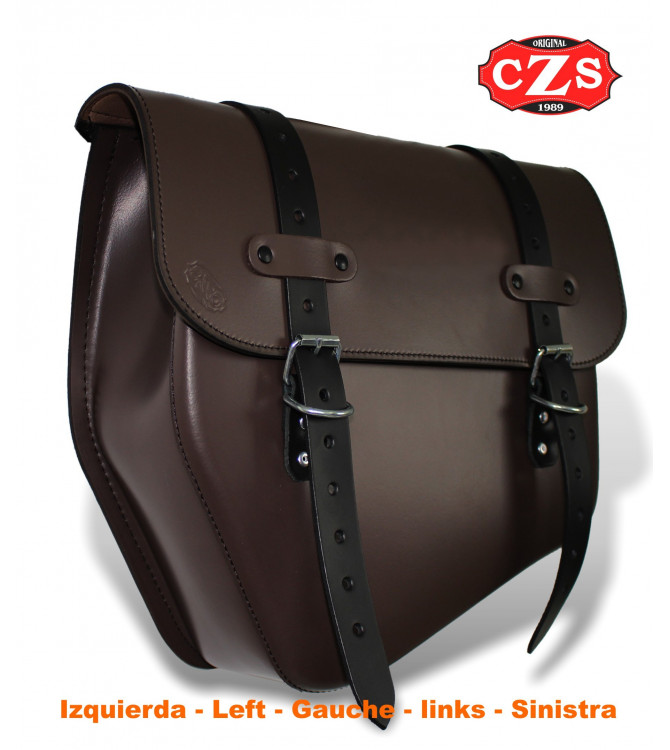 Alforja de cuero EPSILON para Royal Enfield Interceptor 650 - Marron Chocolate