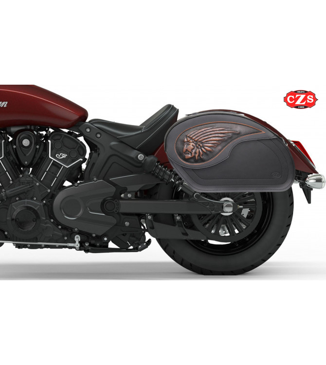 Alforjas Rígidas VENDETTA  Big Boss para Indian Scout Sixty - Grabado Vintage Marrón