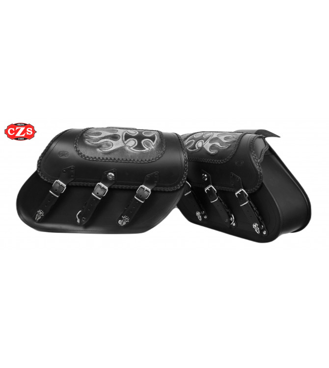 Alforjas Rígidas Softail Nigth-Train Harley Davidson IBER Trenzados Cruz Llamas Específica