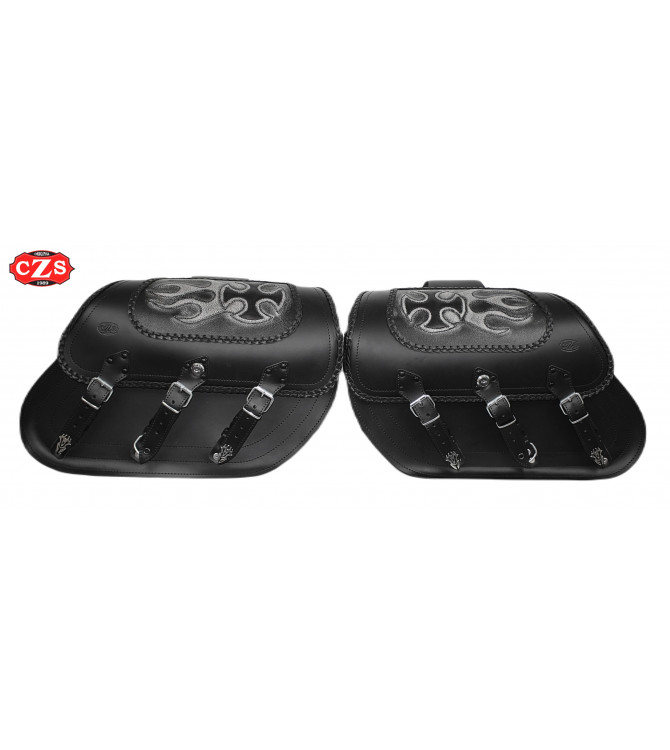 Rigid Saddlebag Softail Night-Train Harley Davidson IBER Braided Flames Cross Specific
