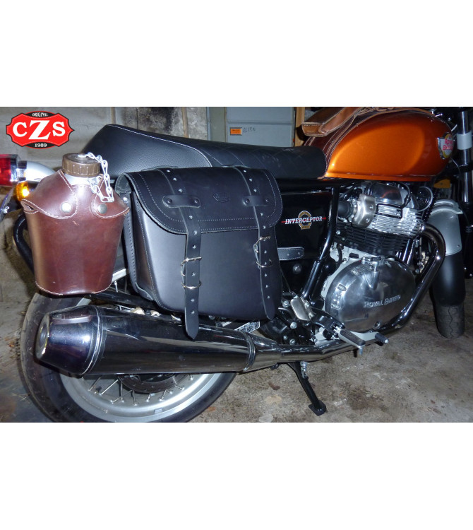 Schwingenschützer Satteltaschen für Royal Enfield Bullet Classic HERCULES Basis Flaschenhalter RECHT Modell
