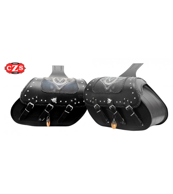 Alforjas de cuero Rígidas SUPER STAR Clásicas para Kawasaki Vulcan 900 Personalizada Logo Vulcan