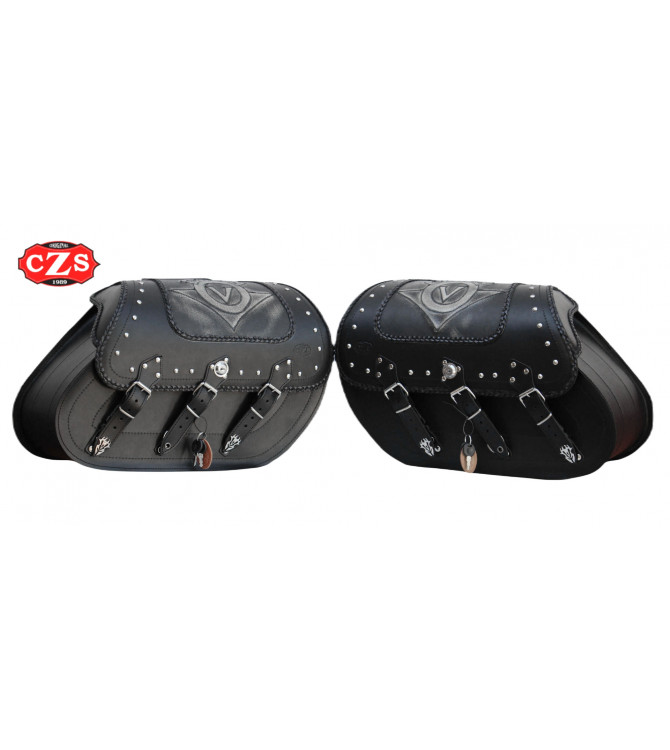 Alforjas de cuero Rígidas SUPER STAR Clásicas para Kawasaki Vulcan 900 Personalizada Logo Vulcan
