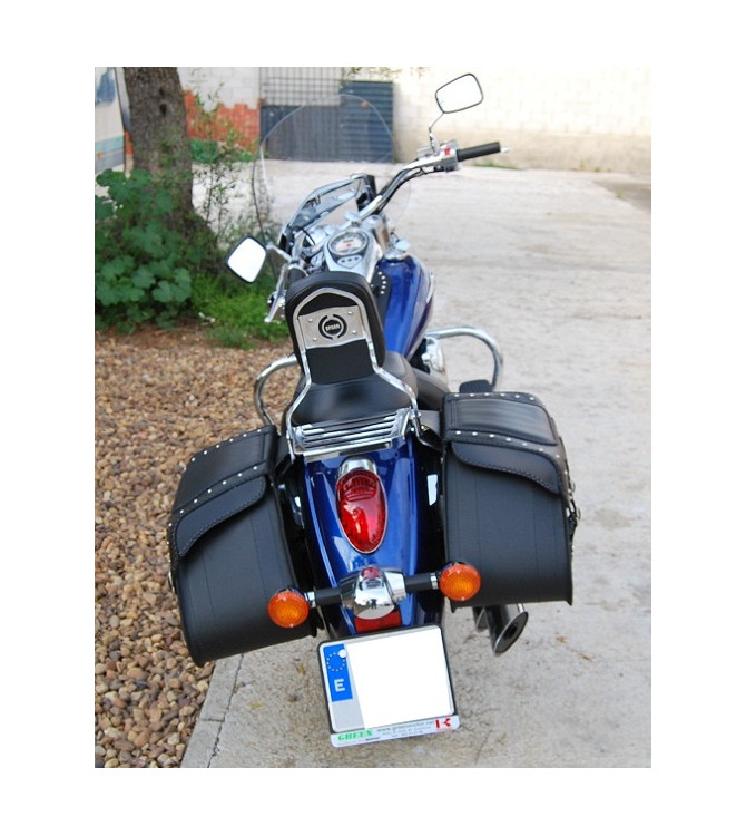 Alforjas de cuero Rígidas SUPER STAR Clásicas para Kawasaki Vulcan 900 Personalizada Logo Vulcan