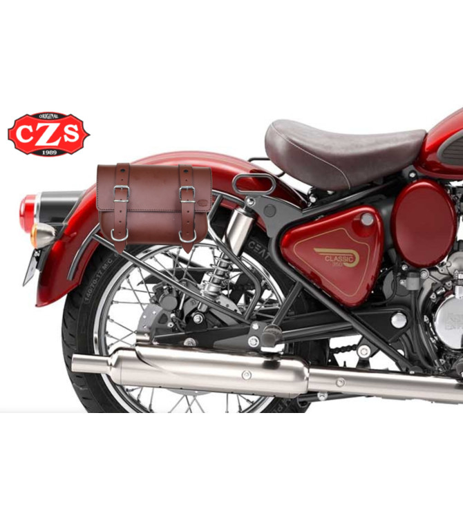 Set di borse laterali in pelle CALYSTO per Royal Enfield 350-500cc dal 2021 - Specifiche - Marrone