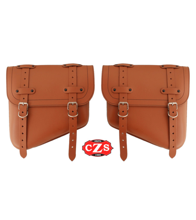 HÈRCULES Leather Saddlebag Set for Royal Enfield Interceptor 650 – Model-Specific – Light Brown